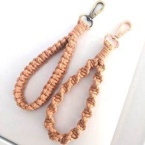 Set of 2 tan macrame keychains handmade